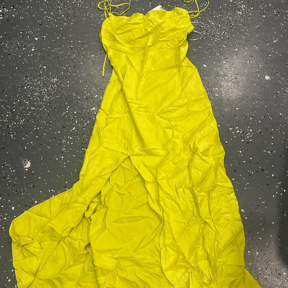 Zara Bright Yellow Cowl Neck Midi Dress with Front Slit - Picture 7 of 7